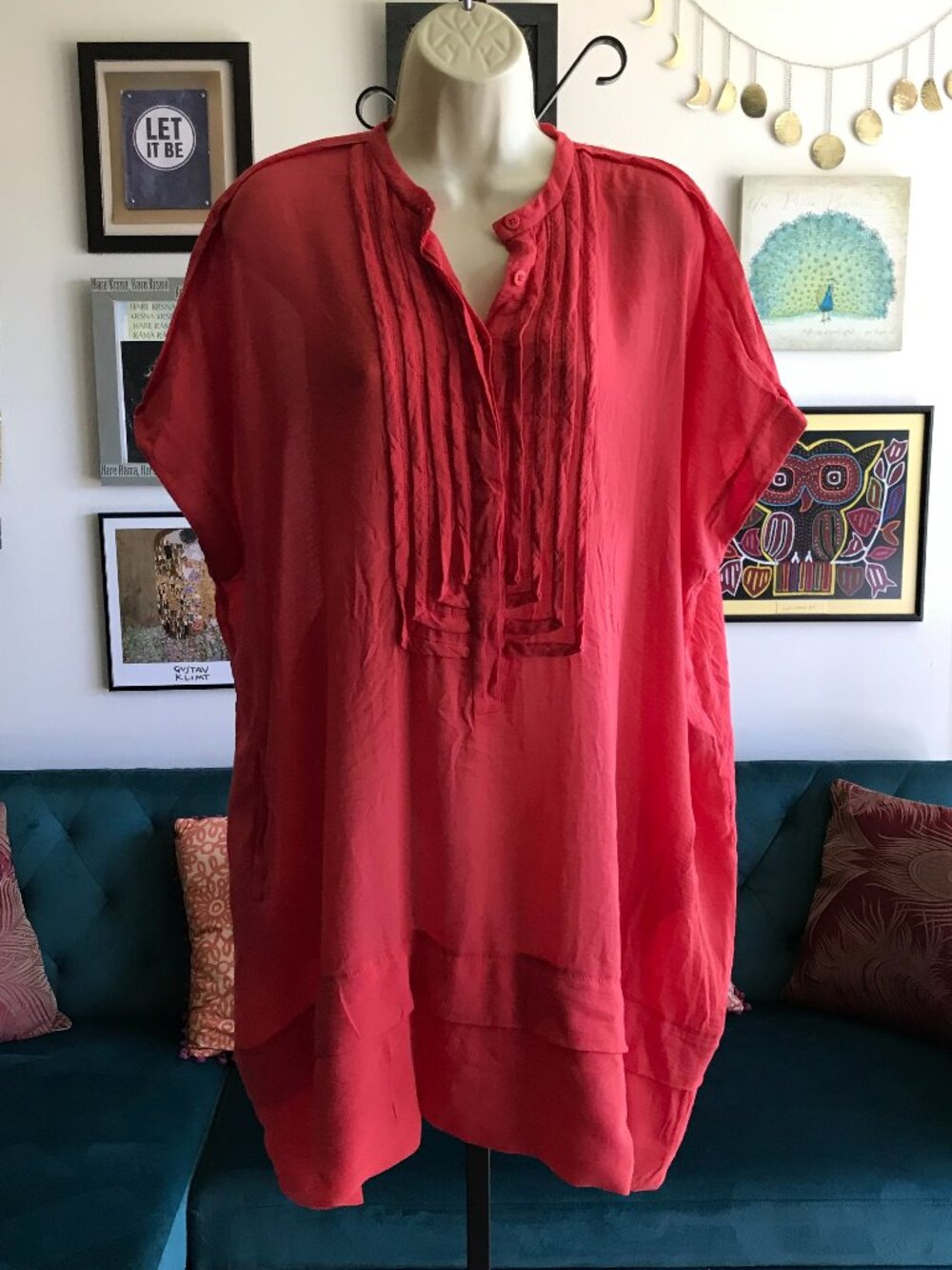 Diane Von Furstenberg size S Oversized Coral Kabili Kaftan Dress Lagenlook